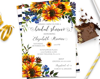 Sunflower Bridal Shower Invitation, Fall Bridal Shower Invitations, Rustic Shower, Yellow Bridal Shower. Sunflower Shower Invite, ID152