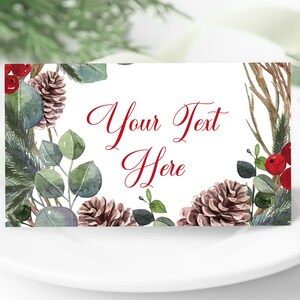 Cartoline di Natale con Holly Baby Shower Place Setting Cards Tende alimentari piegate Modificabili Download istantaneo modificabile, ID205