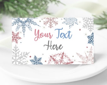 Winter Gender Reveal Place Cards A Little Snowflake is on the way Placecards Snow Flake Labels, ID208
