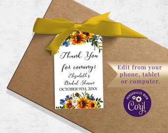 Sunflower Favor Tags, Sunflower Theme Tags, Sunflower Bridal Shower, Editable Tags, Favor Tag Template, Sunflower Welcome Tags, ID152