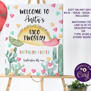 Editable Taco Twosday Welcome Signs,  Taco Tuesday Birthday Party Sign, Second Birthday, Corjl Download, ID185
