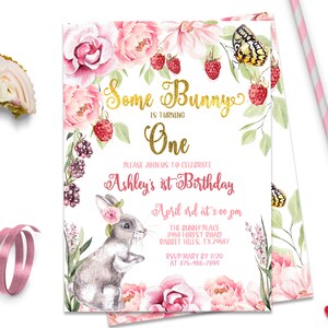 Some Bunny is One Bunny 1st birthday Easter Invitation Bunny First Birthday Floral Spring Invitation Bunny Party Invite Printable ID173