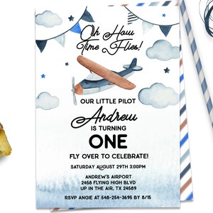 Editable Airplane Birthday Invitation Airplane Party First Birthday 1st Birthday Airplane Invite Vintage Airplane Time Flies Birthday, ID192