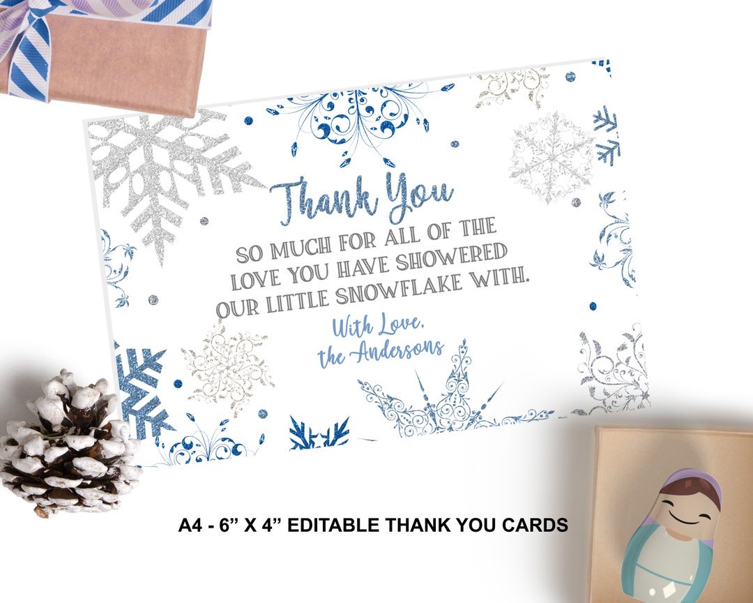 Editable Snowflake Thank You Cards A Little Snowflake is on the Way ...