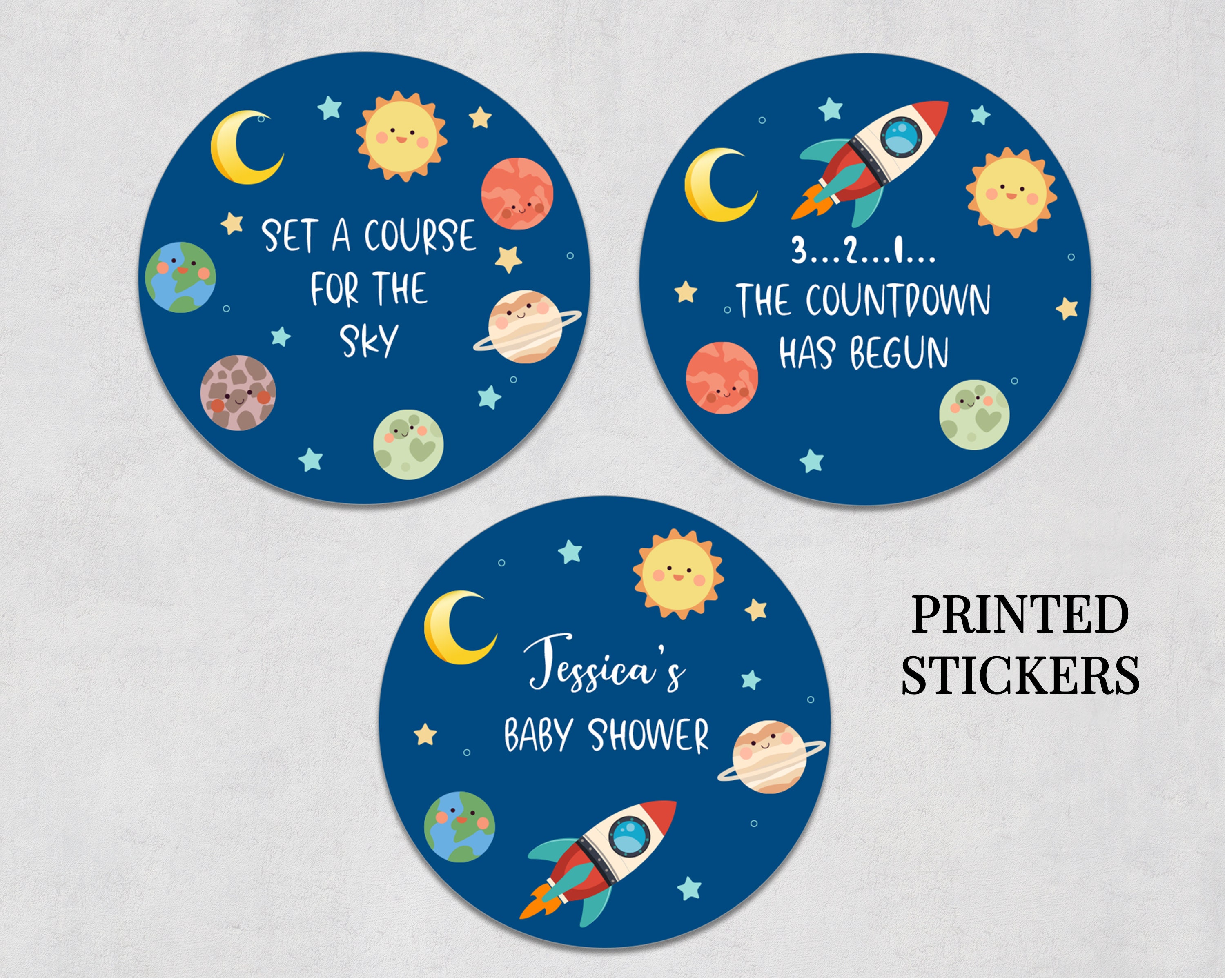 Printed Outer Space Baby Shower Favor Stickers Galaxy Baby Etsy