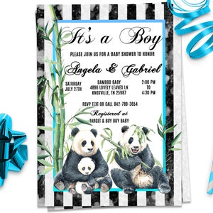 Panda Baby Shower Uitnodiging, Het is een jongen, ID121