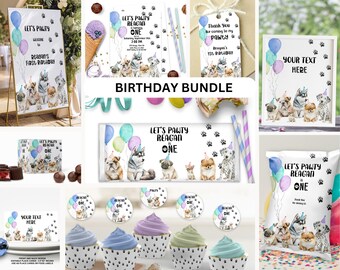 Let's Pawty Puppy First Birthday Bundle Dog Themed 1st Birthday Party Bundle ID225