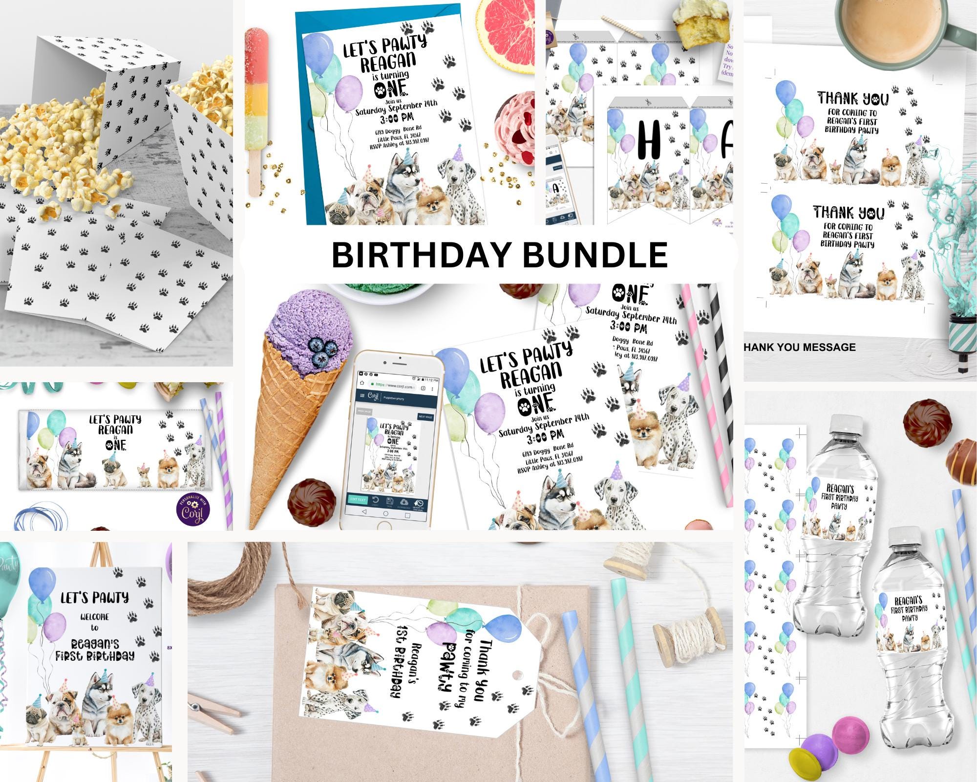 Let's Pawty Puppy First Birthday Bundle Dog Themed 1st Birthday Party ...