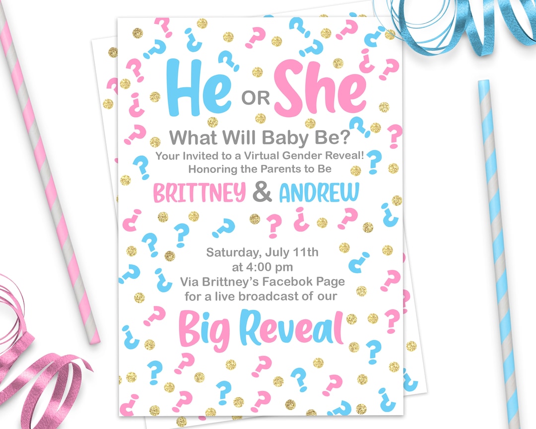 Gender Reveal Invitations, Question Mark Virtual Gender Reveal, Boy or ...