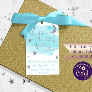 Twinkle Little Star Favor Tag Template Editable Tags Baby Shower Thank You Tags  Star Theme Party Hang Tags Twinkle Shower ID202