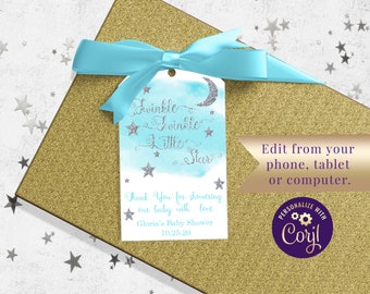 Twinkle Little Star Favor Tag Template Editable Tags Baby Shower Thank You Tags  Star Theme Party Hang Tags Twinkle Shower ID202