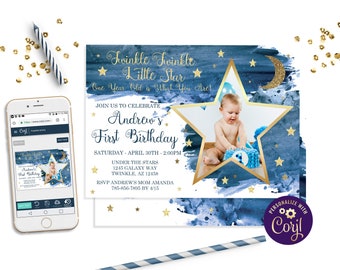 Twinkle Little Star Einladungskarten – 15 Stück Mit Blauen Umschlägen, 10x15 Cm, Für Babyparty
