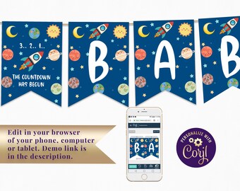 Outer Space Baby Shower Banner, Cute Planets Baby Shower Banner, ID160