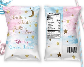 Twinkle Little Star Gender Reveal Chip Bag Template Printable Chip Bag, ID172