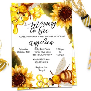 Mommy to Bee, Sunflower Baby Shower Invitation, ID136