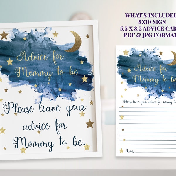 Twinkle Twinkle Little Star Baby Shower Games, Mommy to be Advice Cards and Well Wishes for Baby, Advice Sign, ID137
