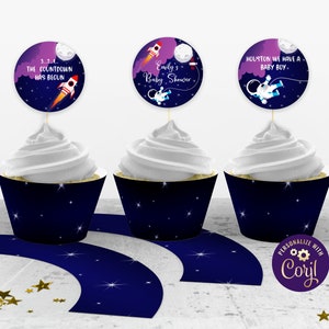 Space Cupcake Toppers and Cupcake Wrappers, Space Baby Shower, ID159