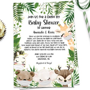 Editable Drive By Baby Shower Invitation Gender Neutral Jungle Animals Quarantine Drive Through Sprinkle Template Download Corjl ID178