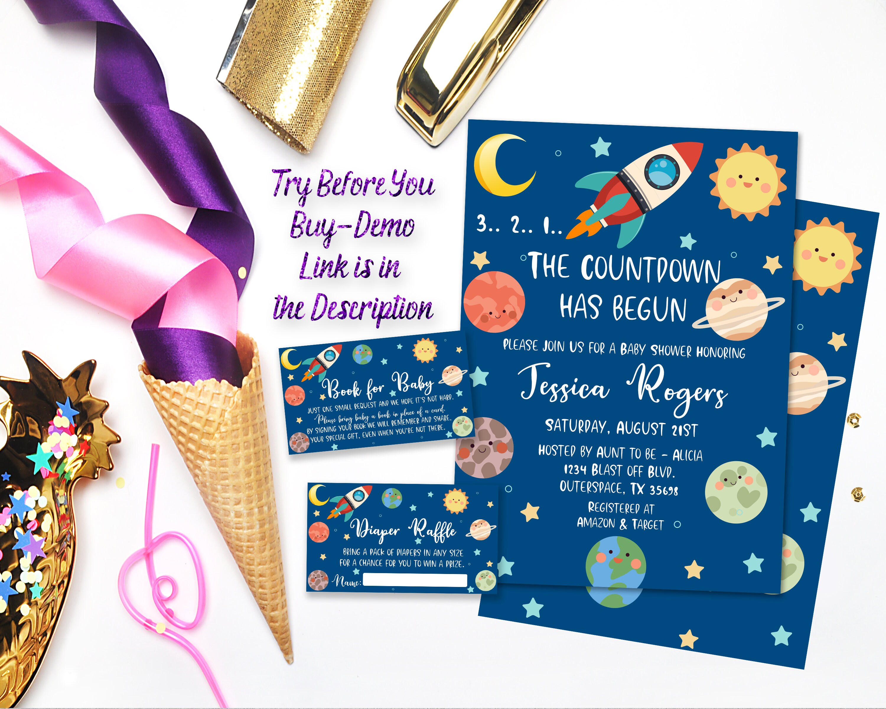 Space Theme Raffle Space Themed Baby Shower Invitation Bundle, Space Book for Baby, Space ...