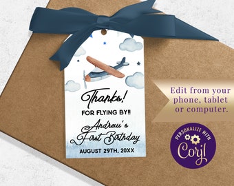 Avión editable Cumpleaños Favor Etiquetas Avión Favor Etiquetas Volar Cumpleaños Etiquetas Editable Etiquetas Vintage Avión Fiesta Favor Etiquetas Gracias ID192