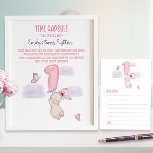 Sommige Bunny is een eenmalige capsule teken en kaarten meisjes 1e verjaardag bewerkbare eerste verjaardag tijdcapsules ID221