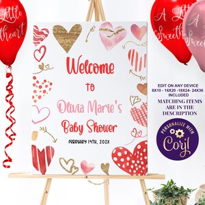 Saint valentin baby shower signe de bienvenue un petit chéri décorations de baby shower aquarelle modifiable coeur signe ID209