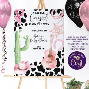 Western Cowgirl Baby Shower Welcome Sign Rustic Rodeo Party Sign Editable Poster ID265