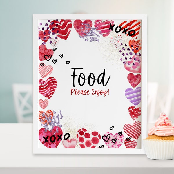 Valentines Day Party Food Sign A Little Sweetheart Baby Shower Food Table Sign Watercolor Hearts Food Sign Valentines Day Decor ID263