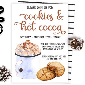 Editable Cookies and Hot Cocoa Invitation Cookie Swap Cookie Exchange Winter Invitation Christmas Invite Hot Chocolate Bar Printable, ID203