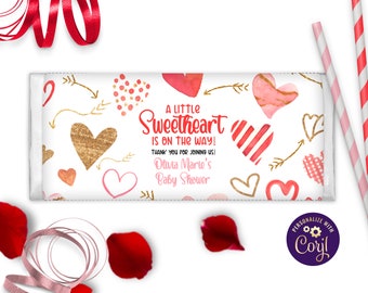 Involucri per barrette di cioccolato modificabili per San Valentino Barretta di cioccolato Decorazioni per feste Cuore ad acquerello Involucro per caramelle Hershey A Little Sweetheart ID209