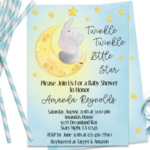Baby Shower Bundle ID132 Elephant Baby Shower Invitation Set Girl Digital File Pink