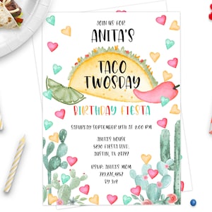Taco Twosday Birthday Invitations, Fiesta Birthday Invite, Taco Tuesday Party 2nd Birthday Invite Mexican Invitation Taco bout a Party ID185
