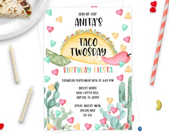 Taco Twosday Birthday Invitations, Fiesta Birthday Invite, Taco Tuesday Party 2nd Birthday Invite Mexican Invitation Taco bout a Party ID185