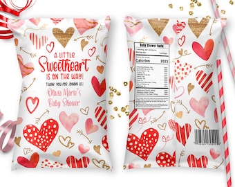 Valentines Day Chip Bags Watercolor Heart Editable Chip Bag Template Printable A Little Sweetheart, ID209
