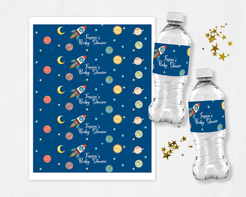 Outer Space Water Bottle Wrappers Space Themed Baby Shower Water Bottle Labels ID160