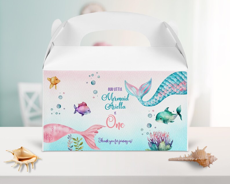 Mermaid First Birthday Gable Box Labels Editable Mermaid Favor Gable ...