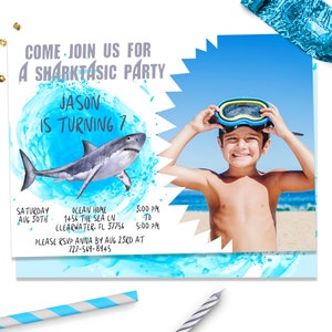 Shark Birthday Invitation, Photo Invitations, ID118