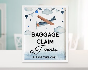 Vintage Airplane Baggage Claim Sign Airplane Birthday Airplane Baby Shower Airplane Party Favor Signs Thank You Sign Printable Sign, ID192