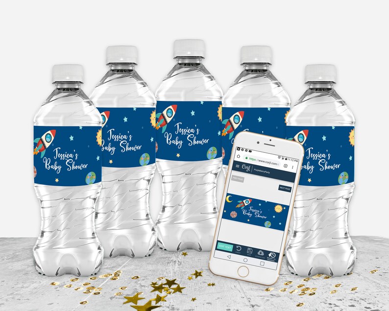 Outer Space Water Bottle Wrappers Space Themed Baby Shower Water Bottle Labels ID160