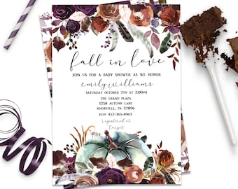Fall in Love Baby Shower Invitation, Fall Baby Shower, ID153