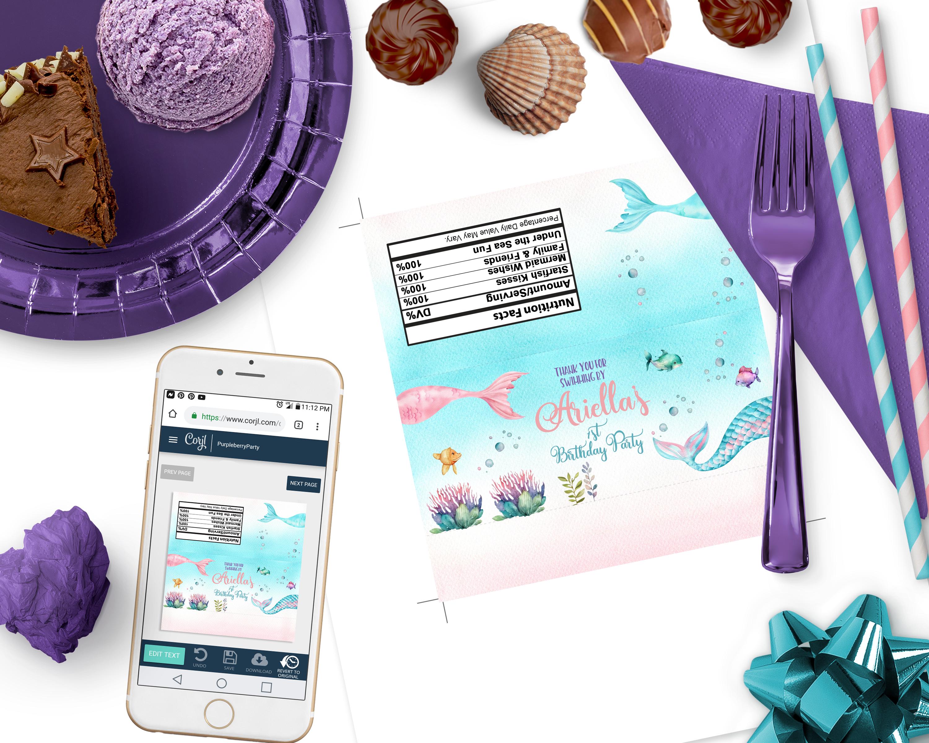 Editable 1st Birthday Mermaid Candy Bar Wrappers Mermaid Party Decor ...