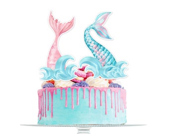 Printable Mermaid Cake Topper Mermaid Birthday Decorations Downloadable Cake Toppers Party Girls Mermaid Tail Toppers Mermaid Decor ID101