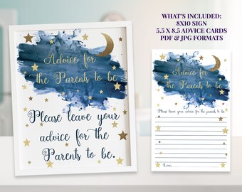 Twinkle Twinkle Little Star Baby Shower Games, Advice Cards and Well Wishes for Baby, Advice Sign, ID137