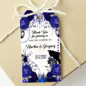 Bearbeitbar Blau Gothic Hochzeit Gunsten Tags Gothic Danke Geschenk Tasche Anhänger Goth Halloween Hochzeit Party Tag Oktober Hochzeit Blau Goth Decor ID190