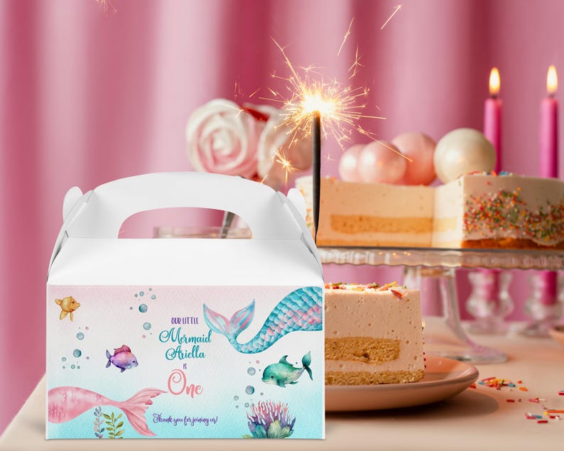 Mermaid First Birthday Gable Box Labels Editable Mermaid Favor Gable ...
