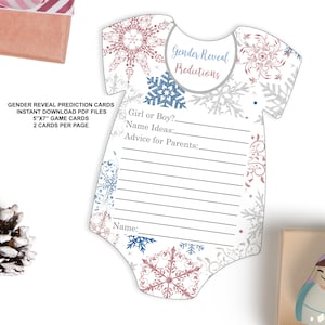 Cartes de prédiction de révélation du sexe de l'hiver, jeux de société Petit flocon de neige, cartes de conseils de bébé, cartes de prédiction de sexe de bébé, garçon ou fille, ID208