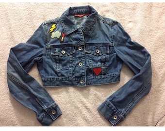 H&M X2 Jaqueta jeans com patchwork desgastado