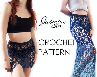 Jasmine skirt / crochet pattern /lacy crocheted skirt for women /skirt with flowers /cute maxi skirt /summer cover-up mini skirt with a slit