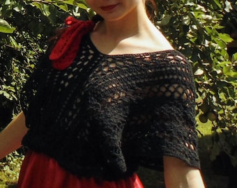 Black pearl blause / crochet blause pattern 3 in 1 style / crochet top for women / laced top / mesh black top / seethrough top /cardigan