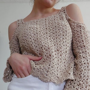 Lana top CROCHET PATTERN / of the shoulders top / long or short sleeve top / beautiful lacy feminine design / delicate crochet / pdf file image 2